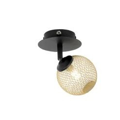 QAZQA Spot schwarz mit gold verstellbar - Athens Wire