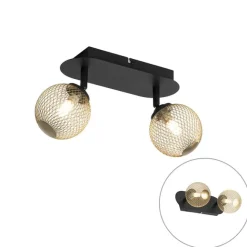 QAZQA Spot schwarz mit goldenen 2 Lichtern - Athens Wire