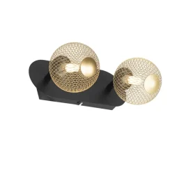 QAZQA Spot schwarz mit goldenen 2 Lichtern - Athens Wire