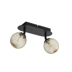 QAZQA Spot schwarz mit goldenen 2 Lichtern - Athens Wire