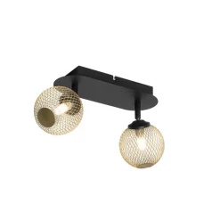 QAZQA Spot schwarz mit goldenen 2 Lichtern - Athens Wire