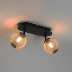 QAZQA Spot schwarz mit goldenen 2 Lichtern - Athens Wire