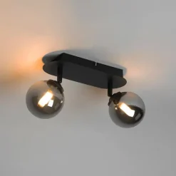 QAZQA Spot schwarz mit Rauchglas 2-Licht verstellbar - Athen