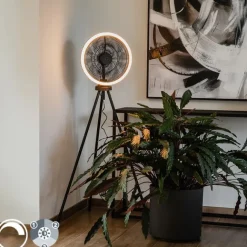 QAZQA Standventilator Stativ schwarz inkl. LED 3-stufig dimmbar - Meric