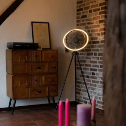 QAZQA Standventilator Stativ schwarz inkl. LED 3-stufig dimmbar - Marleen