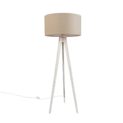 QAZQA Stativ-Stehleuchte weiß mit hellbraunem Stoffschirm 50cm - Tripod Classic