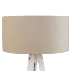 QAZQA Stativ-Stehleuchte weiß mit hellbraunem Stoffschirm 50cm - Tripod Classic