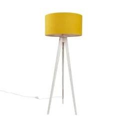 QAZQA Stativ-Stehleuchte weiß mit gelbem Stoffschirm 50cm - Tripod Classic