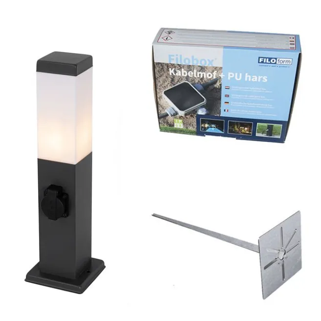 QAZQA Steh-Außenleuchte dunkelgrau 45 cm mit Fassung IP44 - Malios