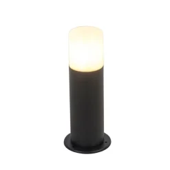 QAZQA Stehende Außenlampe schwarz mit Opalschirm weiß 30 cm IP44 - Odense