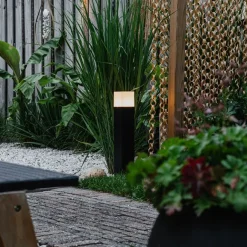 QAZQA Stehende Außenlampe schwarz mit opalweißem Schirm 50 cm - Dänemark