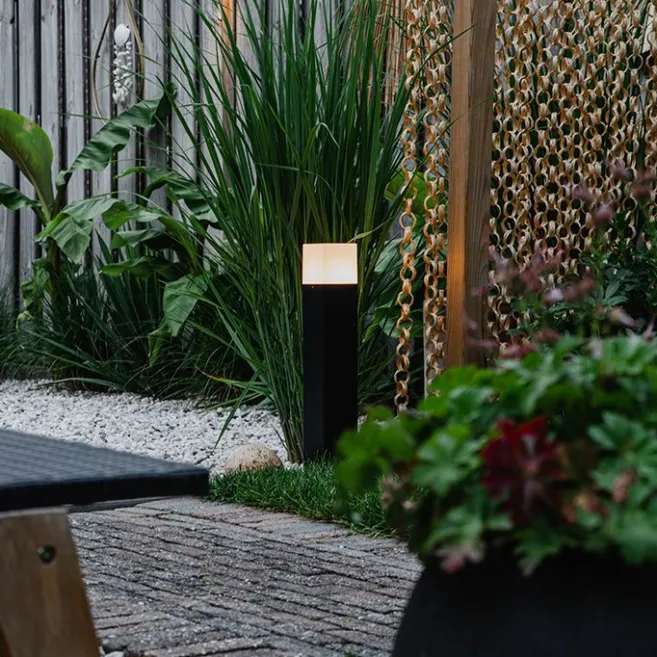 QAZQA Stehende Außenlampe schwarz mit opalweißem Schirm 50 cm - Dänemark