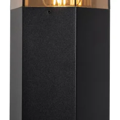 QAZQA Stehende Außenlampe Schwarz mit Rauchglas Sechseckig 50 cm - Dänemark