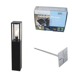 QAZQA Stehende Außenleuchte schwarz 80 cm mit Erdspieß und Kabeltülle - Charlois