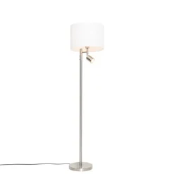 QAZQA Stehlampe aus Stahl mit weißem Schirm und Leselampe - Jelena