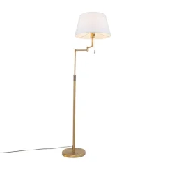 QAZQA Stehlampe Bronze mit weißem Schirm und verstellbarem Arm - Ladas Deluxe