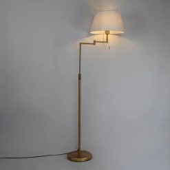 QAZQA Stehlampe Bronze mit weißem Schirm und verstellbarem Arm - Ladas Deluxe