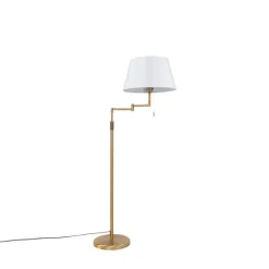 QAZQA Stehlampe Bronze mit weißem Schirm und verstellbarem Arm - Ladas Deluxe
