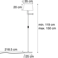 QAZQA Stehlampe Bronze mit weißem Schirm und verstellbarem Arm - Ladas Deluxe
