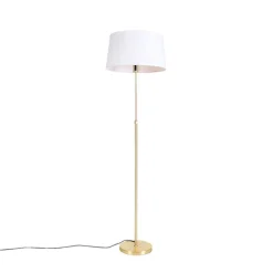 QAZQA Stehlampe Gold / Messing mit Leinenschirm weiß 45 cm - Parte
