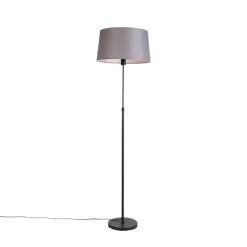 QAZQA Stehlampe schwarz mit dunkelgrauem Leinenschirm 45 cm - Parte