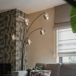 QAZQA Stehlampe Schwarz mit Gold mit Rauchglas 5 Lichter - Zuzanna