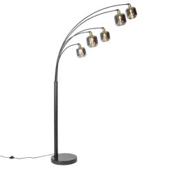 QAZQA Stehlampe Schwarz mit Gold mit Rauchglas 5 Lichter - Zuzanna