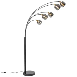 QAZQA Stehlampe Schwarz mit Gold mit Rauchglas 5 Lichter - Zuzanna