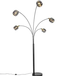 QAZQA Stehlampe Schwarz mit Gold mit Rauchglas 5 Lichter - Zuzanna
