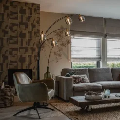 QAZQA Stehlampe Schwarz mit Gold mit Rauchglas 5 Lichter - Zuzanna