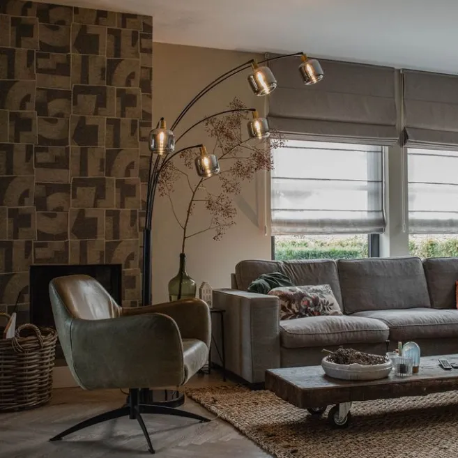 QAZQA Stehlampe Schwarz mit Gold mit Rauchglas 5 Lichter - Zuzanna