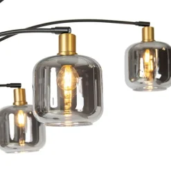 QAZQA Stehlampe Schwarz mit Gold mit Rauchglas 5 Lichter - Zuzanna