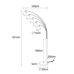 QAZQA Stehlampe Schwarz mit Gold mit Rauchglas 5 Lichter - Zuzanna