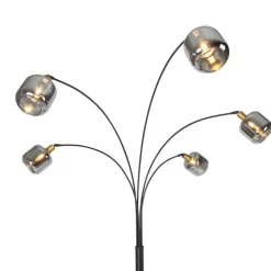 QAZQA Stehlampe Schwarz mit Gold mit Rauchglas 5 Lichter - Zuzanna
