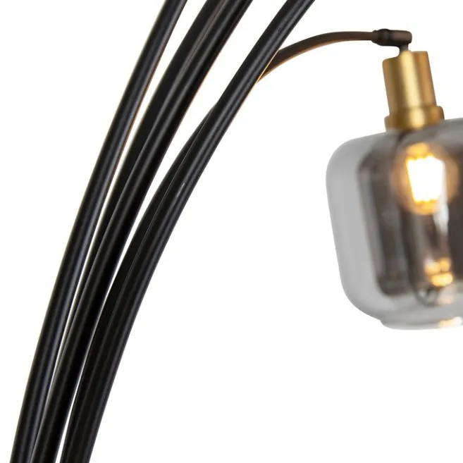 QAZQA Stehlampe Schwarz mit Gold mit Rauchglas 5 Lichter - Zuzanna