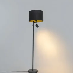 QAZQA Stehlampe schwarz mit goldenem Interieur und Leselampe - Jelena