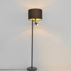 QAZQA Stehlampe schwarz mit goldenem Interieur und Leselampe - Jelena