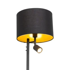 QAZQA Stehlampe schwarz mit goldenem Interieur und Leselampe - Jelena