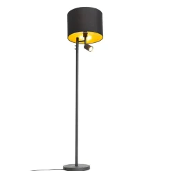 QAZQA Stehlampe schwarz mit goldenem Interieur und Leselampe - Jelena