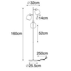 QAZQA Stehlampe schwarz mit Gold mit Rauchglas 3 Lichter - Zuzanna