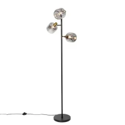 QAZQA Stehlampe schwarz mit Gold mit Rauchglas 3 Lichter - Zuzanna