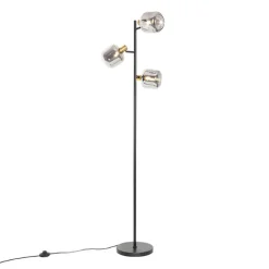 QAZQA Stehlampe schwarz mit Gold mit Rauchglas 3 Lichter - Zuzanna