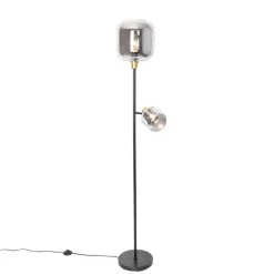 QAZQA Stehlampe schwarz mit Gold mit Rauchglas 2 Lichter - Zuzanna