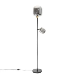 QAZQA Stehlampe schwarz mit Gold mit Rauchglas 2 Lichter - Zuzanna