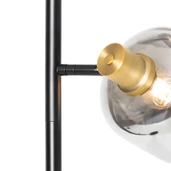 QAZQA Stehlampe schwarz mit Gold mit Rauchglas 2 Lichter - Zuzanna