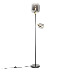 QAZQA Stehlampe schwarz mit Gold mit Rauchglas 2 Lichter - Zuzanna
