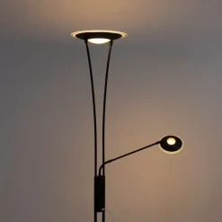 QAZQA Stehlampe schwarz mit Lesearm inkl. LED und USB-Anschluss - Sevilla