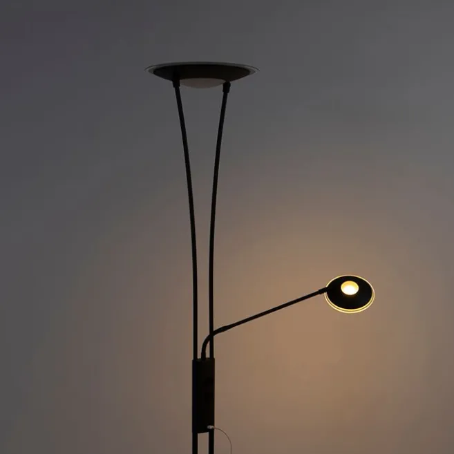 QAZQA Stehlampe schwarz mit Lesearm inkl. LED und USB-Anschluss - Sevilla