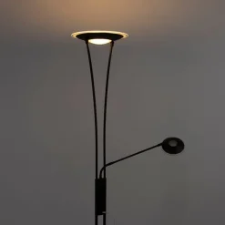 QAZQA Stehlampe schwarz mit Lesearm inkl. LED und USB-Anschluss - Sevilla