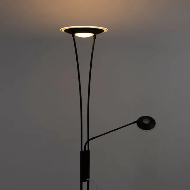 QAZQA Stehlampe schwarz mit Lesearm inkl. LED und USB-Anschluss - Sevilla